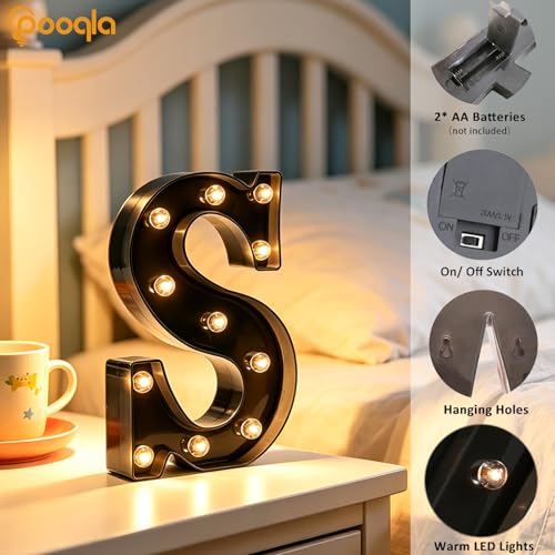 Image of Pooqla Black Light Up Letter E, Marquee Letters Black Room Decor | LED Lighted Letters Birthday Party Decorations, Gifts for Boys Men Christmas Anniversary Night Light Home Bar Room Decoration