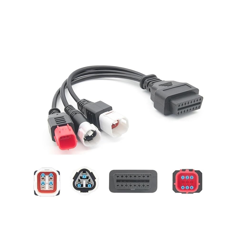 3 w 1 pasuje do YA 3pin 4pin i HON 6pin OBD2 16PIN złącze diagnostyczne motocyklowe adapter OBD 2 przedłużacz silnika(Black Connector)