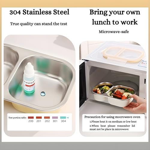 Image of Motka Premium 800 ml 2-Compartment Bento Lunch Box | Stainless Steel Slim Compact Tiffin | Leak-Proof Food Container| BPA & Odour-Free| Dishwasher Safe | Ideal for Office, Travel & School (Yellow)