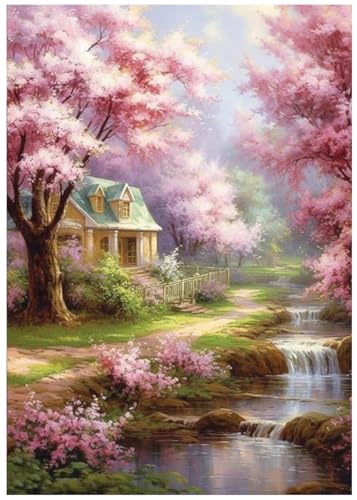 Image of Jasol Diamond Painting Kit, 40x30 Cms, Full Drill, 5D Crystals, Home Wall Decor Gift Set (Pink Forest M45624)