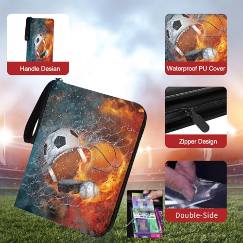 Image of Sports Card Binder with Sleeves, 900 Pocket Sports Card Holder for Trading Cards, 9 Pocket with 50 Removable Sleeves Zipper Book Folder Collector Album 3 Ring Binder Organizer Storage Kids Gift