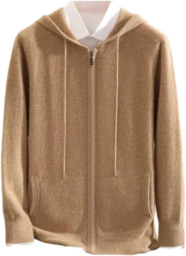 Men's Cashmere Sweater Hooded Zipper Cardigan Casual Loose Knit Sweater Soft Men's Clothing