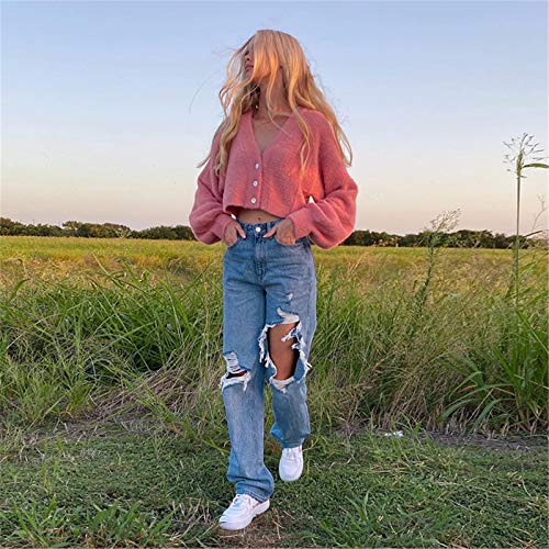 Yuemengxuan Women Ripped Jeans, Ladies Fashion Hollow Out Baggy High Waist Denim Pants Female Casual Loose Trousers3