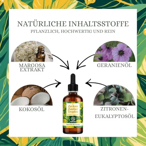Tiertreu® Zeckenzauber 50 ml - Spot On für Hunde - Zeckenschutz für die gesamte Saison - Zeckenmittel für Hunde - pflanzliche Inhaltsstoffe - gegen Zecken, Milben, Flöhe