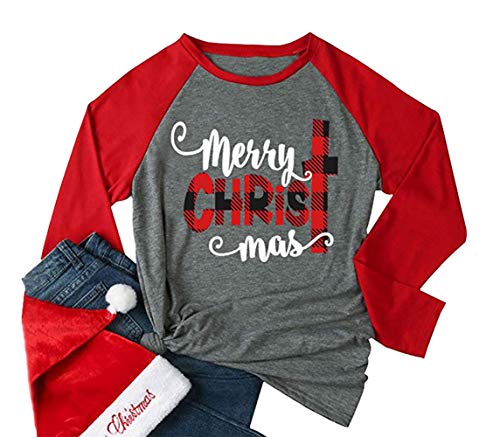 Anbech Griswold Family Christmas Shirt Women Raglan Long Sleeve Baseball Tee Casual Tops (#2 Red-Grey, X-Large)