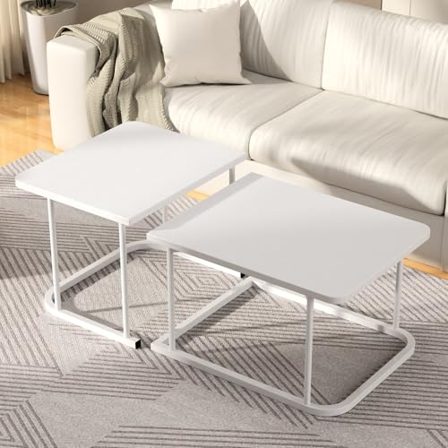 La mejor selección de Mesas de café los mejores 5. 45 HOGESA Juego de 2 Mesa de Centro para Sala, Mesas Auxiliares Rectangular, Estructura de Metal Resistente, para Espacios Pequeños, Salón, Apartamento, Fácil Montaje (Blanco)