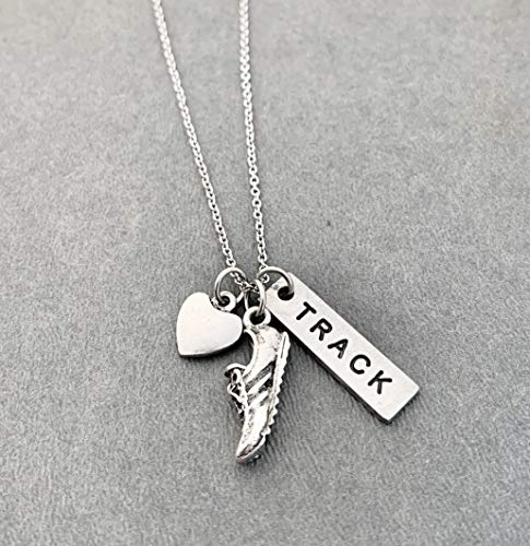 Pewter LOVE TO RUN TRACK Necklace - Pewter Heart, Pewter Running Shoe Charm and Pewter TRACK Pendant on 18 inch Stainless Steel Cable Chain - All Pewter3
