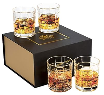 KANARS Whiskey Rocks Glass Set of 4-10 Oz Old Fashioned Lead Free Crystal Tumblers with Luxury Gift Box for Scotch, Cocktail, Bourbon - Premium Barware Gift for Father/Friends/Husband