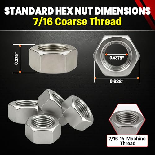 Image of Stainless 7 /16-14 Hex Nuts, 304 Stainless Steel, 50 Pieces (7 /16-14 Hex Nuts)