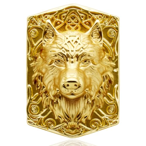 Image of Wolf Viking Brooch Elegant Gold-Plated Wolf Head Brooch - Exquisite Animal Jewelry Accessory