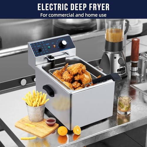 GarveeHome Electric Deep Fryer Stainless Steel with Basket, 8L/8.45QT Countertop Fryers, 1600W Single Tank Electric Fryer for Kitchen, Restaurant and Commercial Use, Temperature Adjustable 140-392℉
