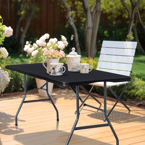 Image of Byliable Folding Table 6ft Portable Heavy Duty Plastic Fold-in-Half 6 Foot Foldable Table Utility Dining Indoor Outdoor for Camping Picnic and Party, Black