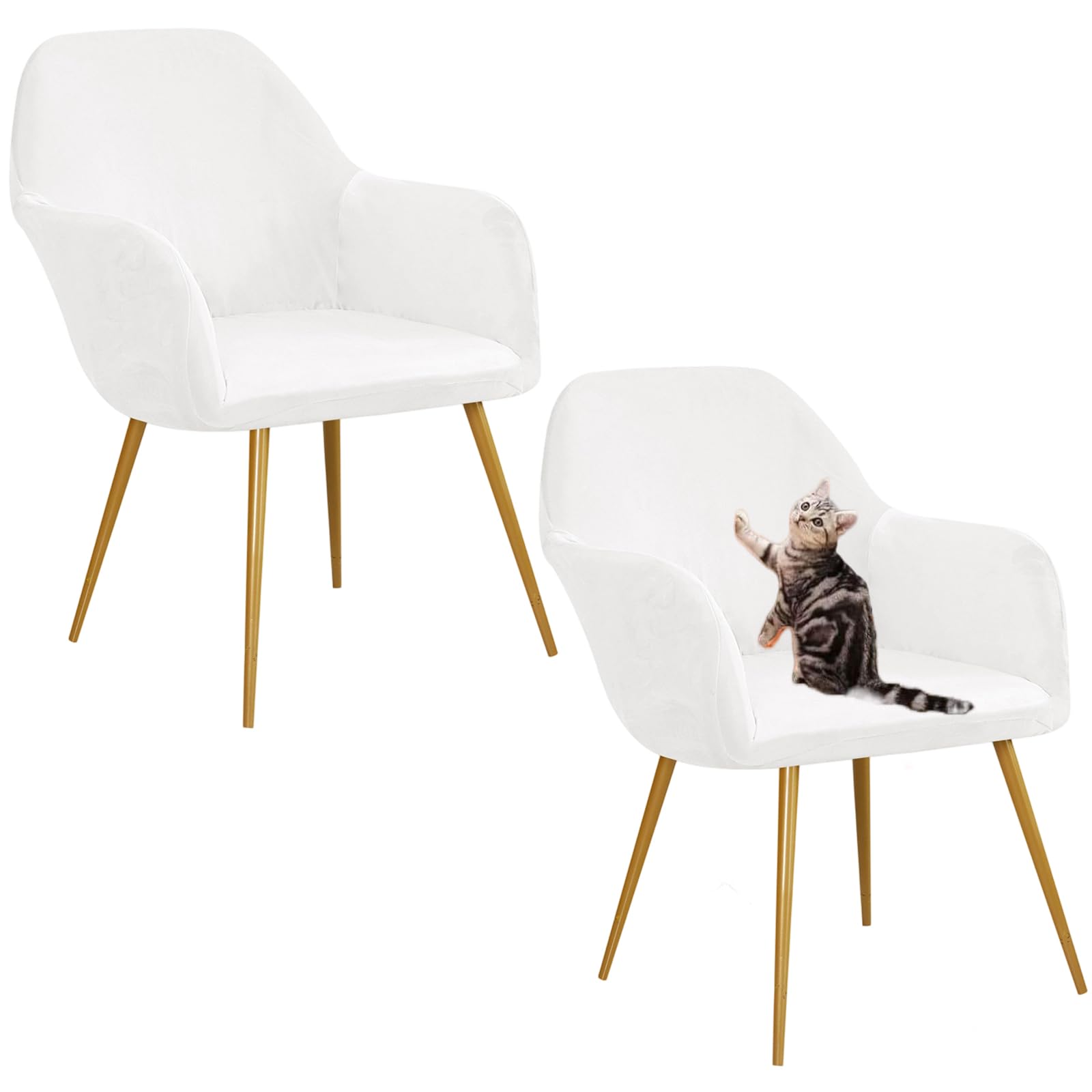 Parsons - Coprisedia in velluto con schienale curvo e girevole, per sala da pranzo, soggiorno, banchetti (bianco, set di 2)