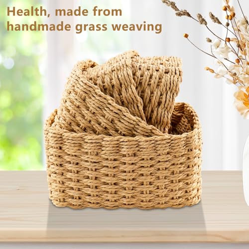Zosenyer Aufbewahrungskorb Geflochten, 4er Stapelbarer Badezimmer Körbe Aufbewahrung, Storage Basket für Wohnzimmer Küchen Kinderzimmer Bad, Geeignet Als Windel Organizer und Besteckkorb (Coffee)