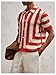 BEAUDRM Men's Striped Knit Shirts Short Sleeve Button Down Shirt Crochet Hollow Out Summer Beach Top Vintage Vacation Wear Red and White Medium