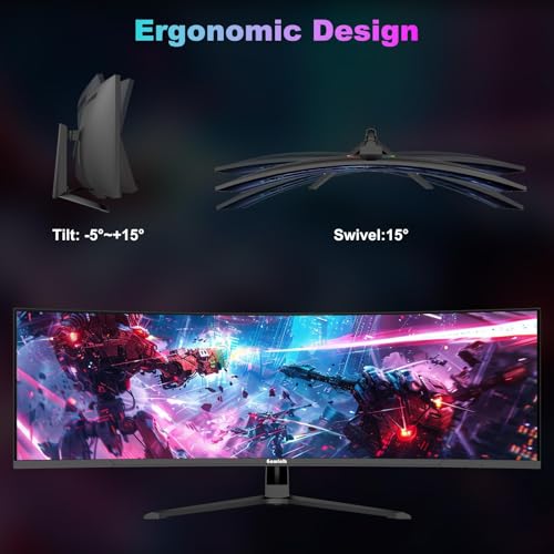 Gawfolk 44,5 Zoll Curved Gaming Monitor 200Hz DQHD 5120x1440 UltraWide PC Bildschirm 1500R Gaming Bildschirm, VA, Eingebauten Lautsprechern, Adaptive Sync, 2X DP 1.4, 2X HDMI 2.1, PBP/Pip 5