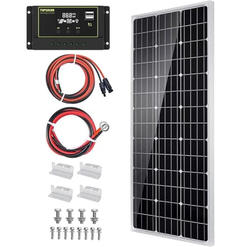 Image of Topsolar Solar Panel Kit 100 Watt 12 Volt Monocrystalline Off Grid System for Homes RV Boat + 30A 12V/24V Solar Charge Controller +Solar Cables + Z-Bracket for Mounting