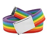 Unisex Rainbow Military Style Adjustable Cut to Fit Belt with Silver Flip Buckle