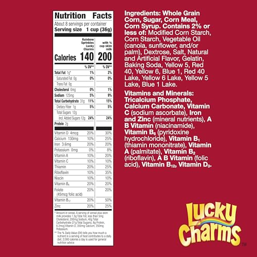 Image of Lucky Charms Rainbow Sprinkles Cereal with Marshmallows, Birthday Cake Flavor, Kids Breakfast Cereal Made with Whole Grain, 10.9 oz