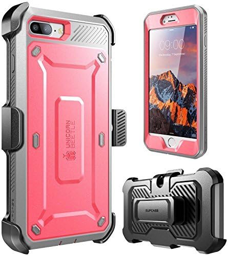 Supcase Unicorn Beetle Pro Series Phone Case Designed for Iphone 8 Plus, with Built-In Screen Protector Full-Body Rugged Holster Case for Apple Iphone 7 Plus 2016/ Iphone 8 Plus 2017 Rele (Pink/Gray)