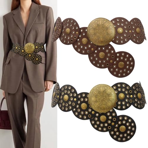 Western Leather Waist Belt for Women Boho Disc Punk Waist Belt for Dress Jeans Y2k Women's Waist Belt Dress Corset3