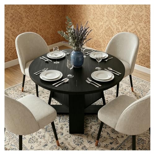 Mesa de comedor extensible, mesa de comedor redonda expandible de madera con estante de almacenamiento, para 4-6 personas, moderna y ahorra espacio