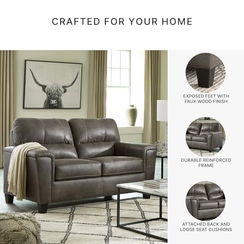 Image of Signature Design by Ashley Navi Faux Leather Modern Loveseat, Gray