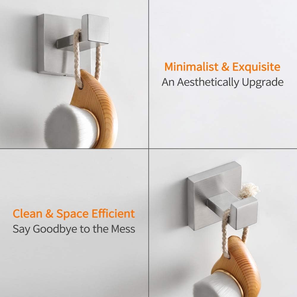 Bathroom Towel Hook Brushed Nickel, Angle Simple SUS304 Stainless Steel Hand Towel Rack, Square Coat Robe Hook, Wall Mount - - 