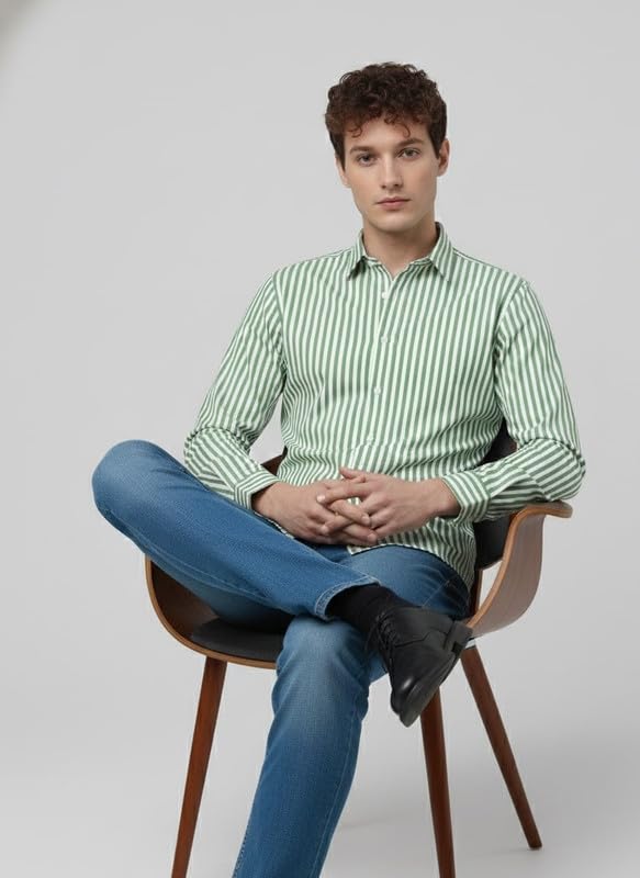 Image of U TURN Men's Casual Solid Stylish Formal Striped Shirt for Men