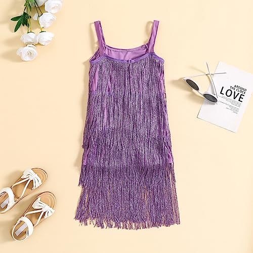 Toddler Girl Tassel Dress Summer Sleeveless Square Neck Zip Back Dance Solid Color Dress Girls Dress Bright3