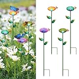 Bee Watering Station 4 Pack,Bee Cup Metal Colorful Flower Design,for Bees and Butterflies Bath,with Design-Sense Colored Glass Beads,for Outdoor Garden Yard Decor