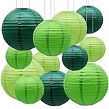 SIPRKAICT Green Paper Lanterns Decorations, 12pcs Hanging Paper Lantern for Classroom,Baby Shower,St. Patrick's Day, Graduation, Wedding, Tropical Jungle Theme,Birthday Party and Football Theme