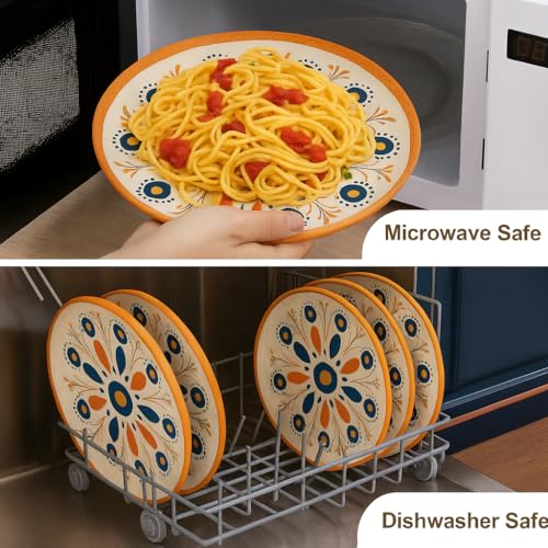 Image of 6-Piece Bohemian Ceramic Dinnerware Set - Microwave & Dishwasher Safe Porcelain Dinner Set - Includes 2 Mandala Plates & 4 Abstract Bowls - Perfect for Gifting & Daily Dining