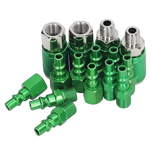 1/4in NPT Air Coupler and Plug Kit, Aluminum Alloy 4Pcs Universal Air Coupler and 10Pcs IM Plug Kit 1/4in NPT ARO Air Hose Fittings Set for Repair Shop Construction Site Garage