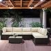 U-MAX 7 Pieces Patio PE Rattan Wicker Sofa Set Outdoor Sectional Furniture Conversation Chair Set with Cushions and Tea Table Black