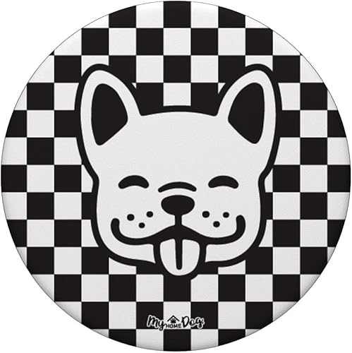 Miniatura 3 de PopSockets de Bulldog francés con cara sonriente negra a cuadros intercambiables PopGrip