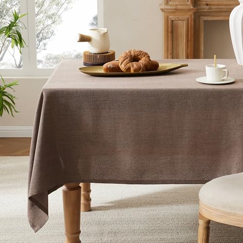YZJZEDS Farmhouse Linen Rectangular Tablecloth, Cocoa Brown 52x70 Inch