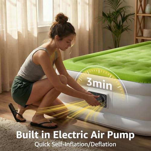 Image of YENING Size Air Mattress with Built in Pump Raised Double Blow up Bed Inflatable Camping Airbed Electric 18 Inch Tall (Twin, Twin)