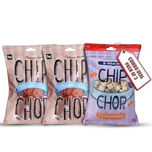 Chip Chops Combo of 1 Freeze-Dried Single Ingredients Chicken Breast Dog Treats and 1 Pack of Chip Chops Chicken Chips Dog Treats with High Protein for All Dog Breeds and Life Stages