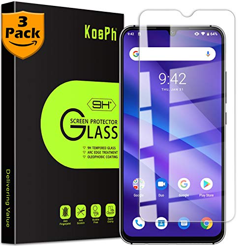 [3-Pack] KOSPH for Umidigi A5 Pro Tempered Glass Screen Protector, 9H Anti-Scratch, 2.5D Arc Edge, Oleophobic Coated, Sensitive Touch, High Clarity (Flat Area Coverage, Clear)