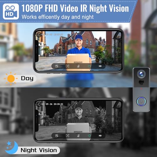XTU Wireless WiFi Video Doorbell Camera, 2K HD Smart Video Door bell with Camera Battery Operated PIR Motion Detection Night Vision 2-Way Audio Support SD Card - Image 3