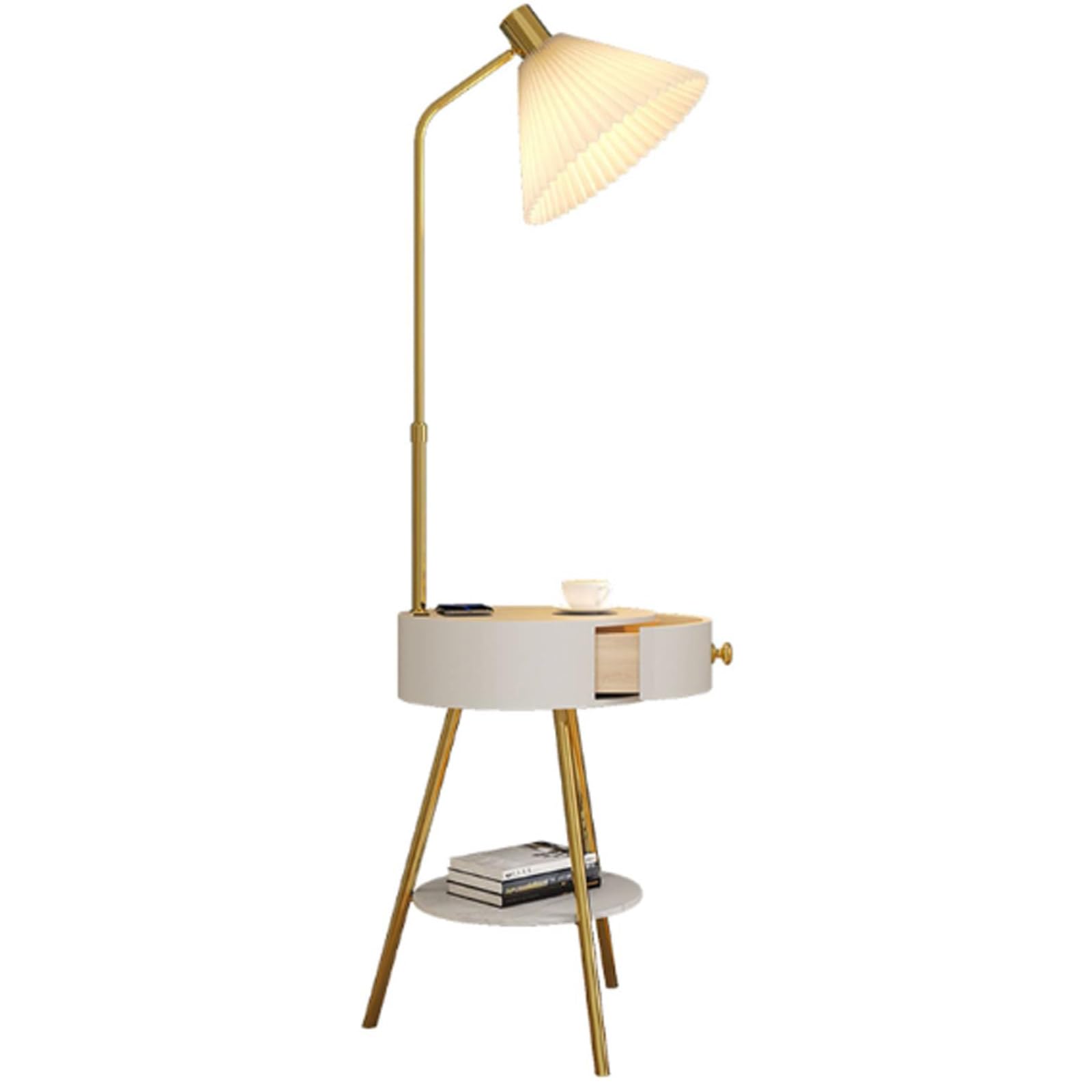 Lámpara de pie nórdica elegante y ajustable, iluminación sofisticada con cajones de almacenaje 8