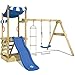 WICKEY Parco giochi in legno FunFlyer Giochi da giardino con altalena e scivolo blu, Torre di arrampicata da esterno con sabbiera per bambini