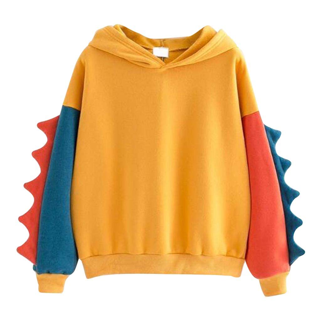 FankleHoodie Sweatshirts Pullover Cartoon Dinosaur for Women Girls, Casual Color Block Tunic Tops Blouses Cosplay Funny