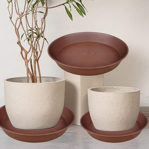 Bleusea 2 Pack Of Plant Saucer 20 22 Inch, 3.6" Depth, Large Heavy Duty Plastic Saucers 21" Round, Plant Drip Trays For For Indoors Outdoor, Plant Water Tray For Planters 19-23" (Chocolate) #TOP3