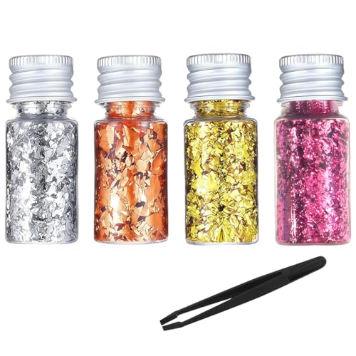 IWIDYA 4 Copos de Oro Lámina Decorativa con Pinza, hojas de oro para manualidades, uñas y joyería de resina