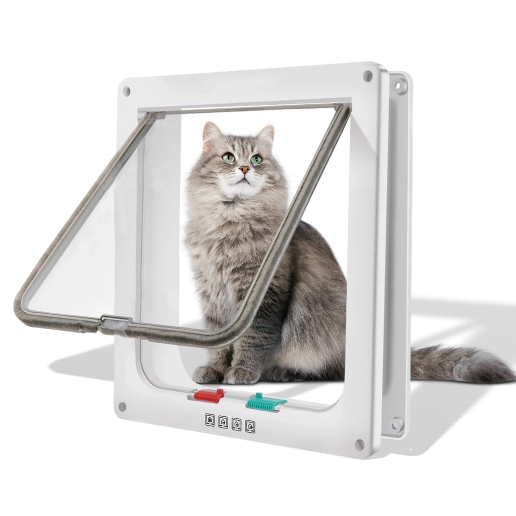 Cat Door, Weatherproof Cat Flap Door, 4-Way Locking Large Pet Door for Cats & Dogs