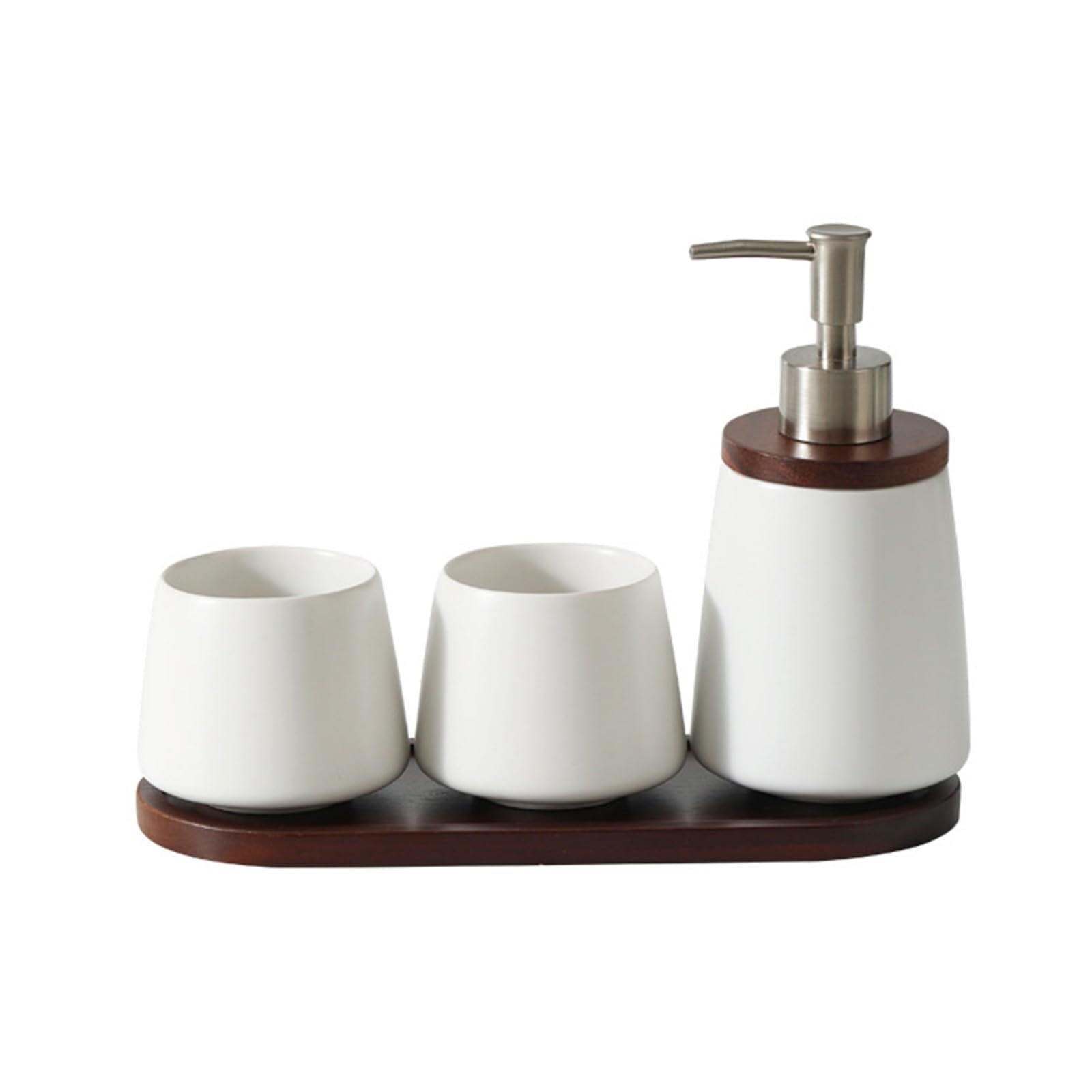 Elnwnnkc Retro Styles Ceramic Toothbrush Cup Soap Dispenser Set with Wooden Tray for Bathroom Vanity and Home Decoration Hotel Bathroom Toiletry Set