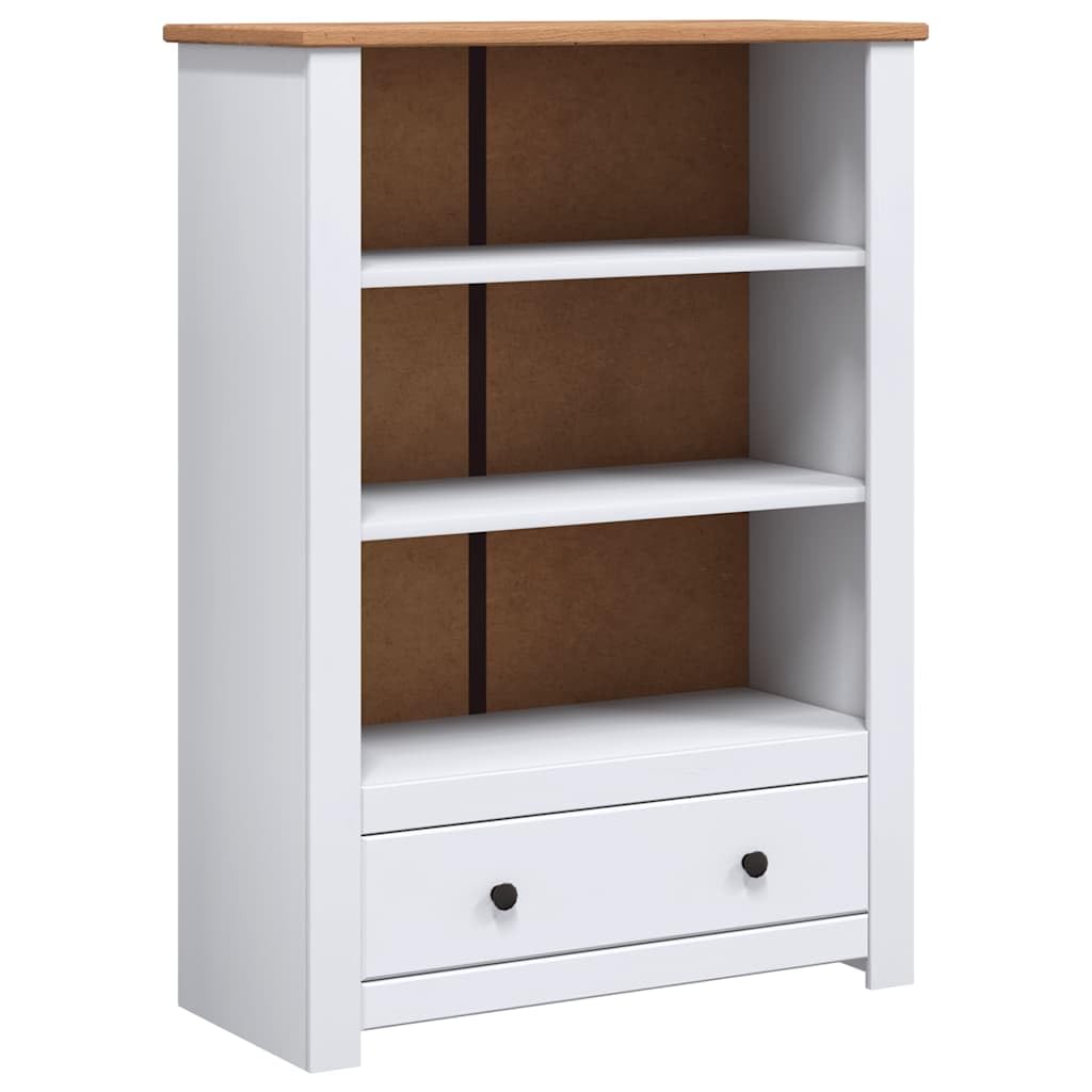 Librería blanca de madera con 3 niveles y cajón para salón