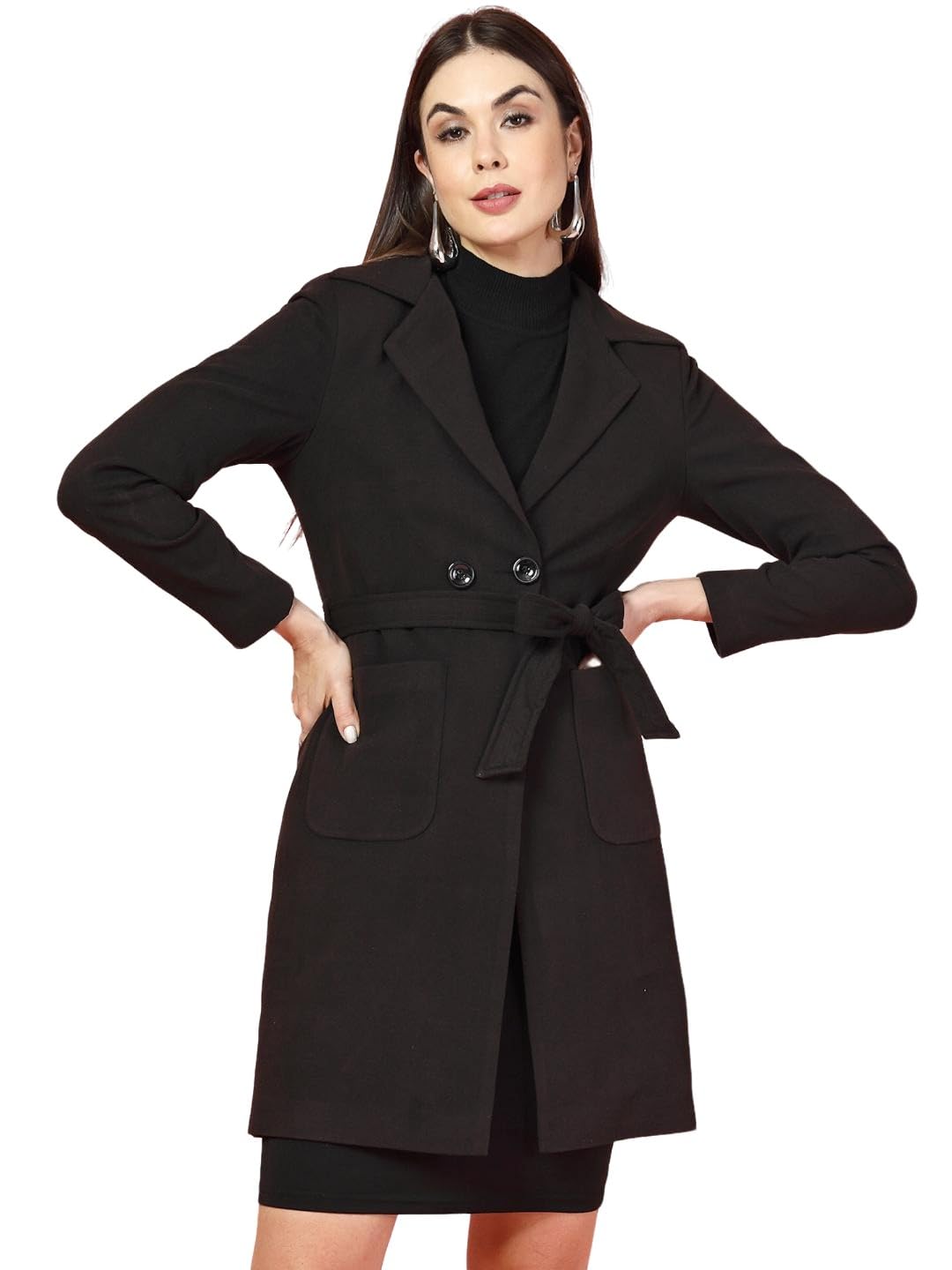 CHKOKKO Women Classic Long Winter Coat Double Breasted | Knee Length Design with a Sophisticated Spread Collar and Convenient Front Pockets for All Occasions CHKOKKO Women Classic Long Winter Coat Double Breasted | Knee Length Design with a Sophisticated Spread Collar and Convenient Front Pockets for All Occasions